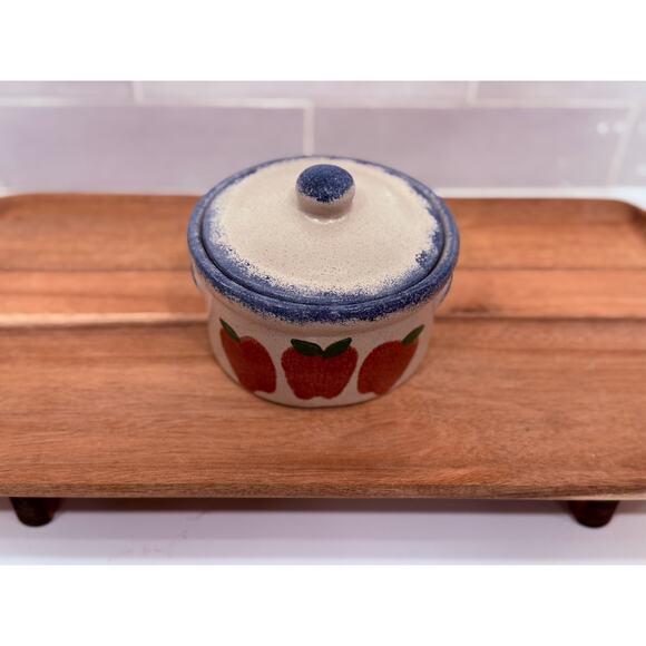 Apple Pottery Crock Small with Lid Country Apples - Picture 3 of 8
